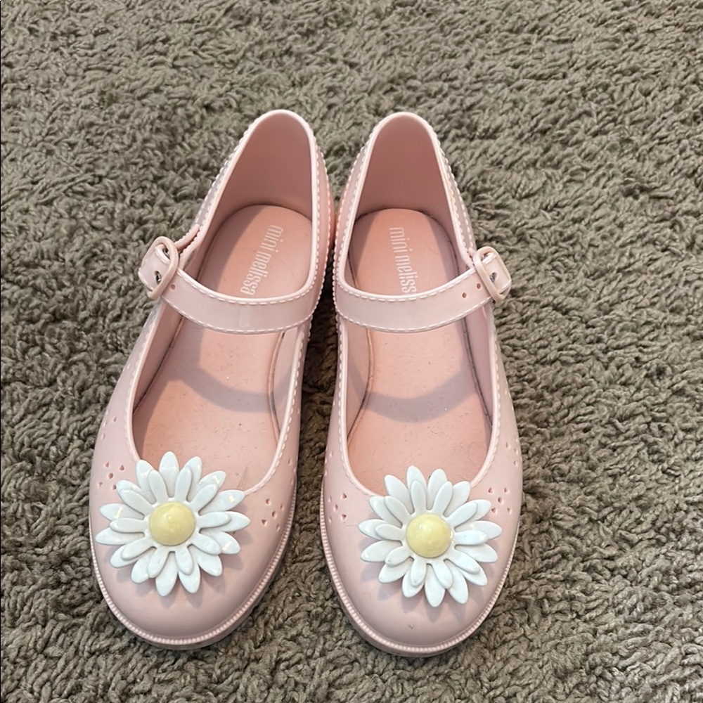 Mini Melissa Pink Dress Shoes with Floral Accent